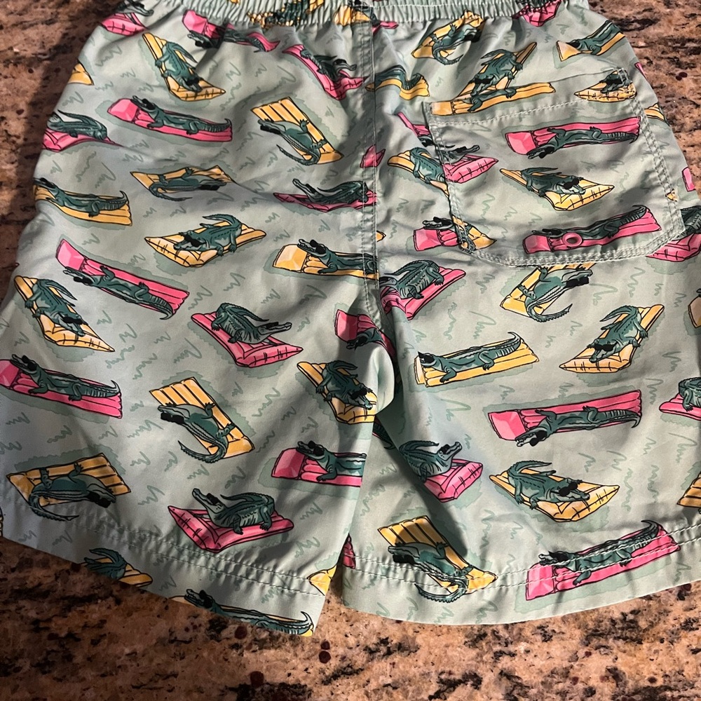 Old Navy Boys Light Teal Swim Trunks with Pink and Yellow Float Print